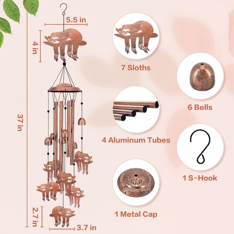 EZTZEN Sloth Wind Chimes for Outside,Sloth Gifts for Women/Men/Sympathy Gift/Memorial Gifts/Birthday Festival Metal windchimes Outdoors/Indoors,Patio Decor,Garden Decor,Home,Yard - Image 3